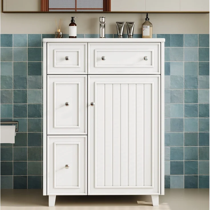 Waschtisch 61 x 47 x 87 cm mit Keramikbecken, Schubladen und Stauraum – Weiß – Bild 3