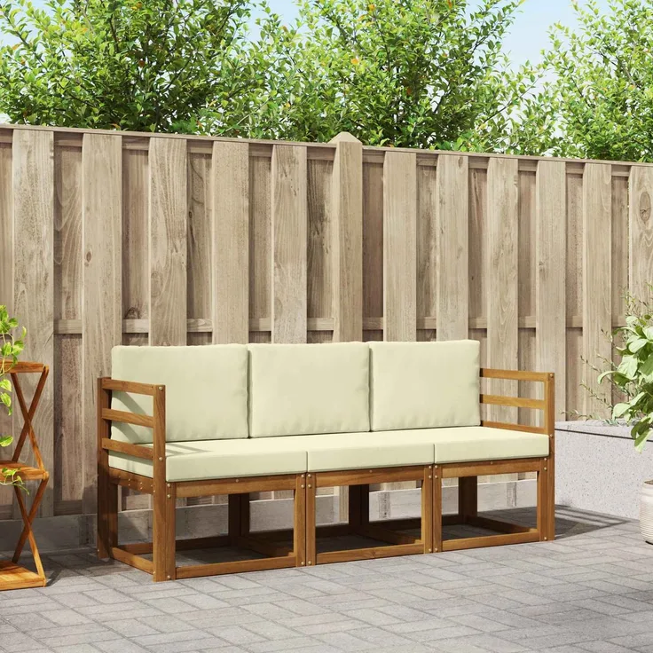 vidaXL Outdoor-Sofagarnitur 3 stk. 3-Sitzer Natur und Creme 3365923
