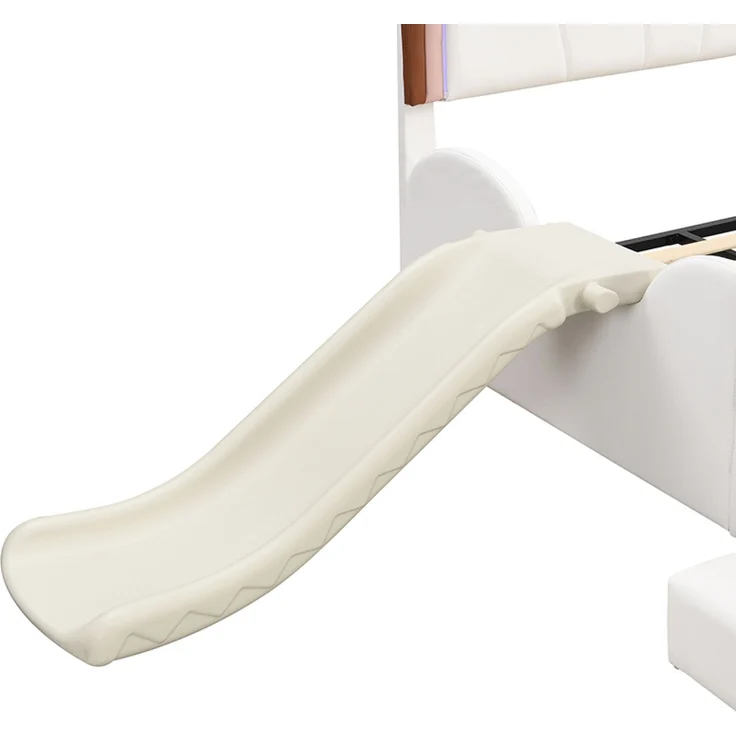 Merax 140*200cm Kinderbett Polsterbett, Schmetterlingsbett LED-Farbwechsellicht, Fernbedienung, ausgestattet mit Rutsche und Leiter, PU-Material, schöne Form, rosa + weiß – Bild 5