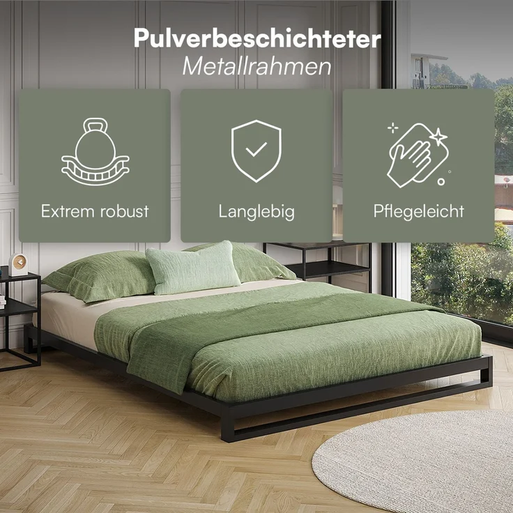 skølm 'Vidar' Bett 160x200 cm, Metall, schwarz, Höhe 15 cm hoch, Doppelbett mit Lattenrost – Bild 3