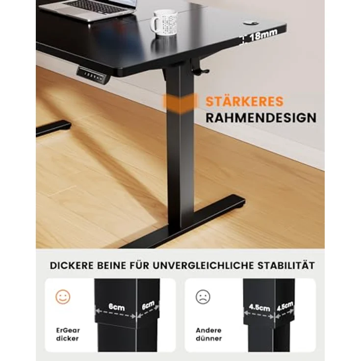 ErGear Höhenverstellbarer Schreibtisch-140x80 cm,100 KG Tragkraft Elektrischer Schreibtisch mit Fortgeschrittenem Bürstenlosem Motor, Leise Funktion, Robuster Metallrahmen, Vierteilige Tischplatte – Bild 6