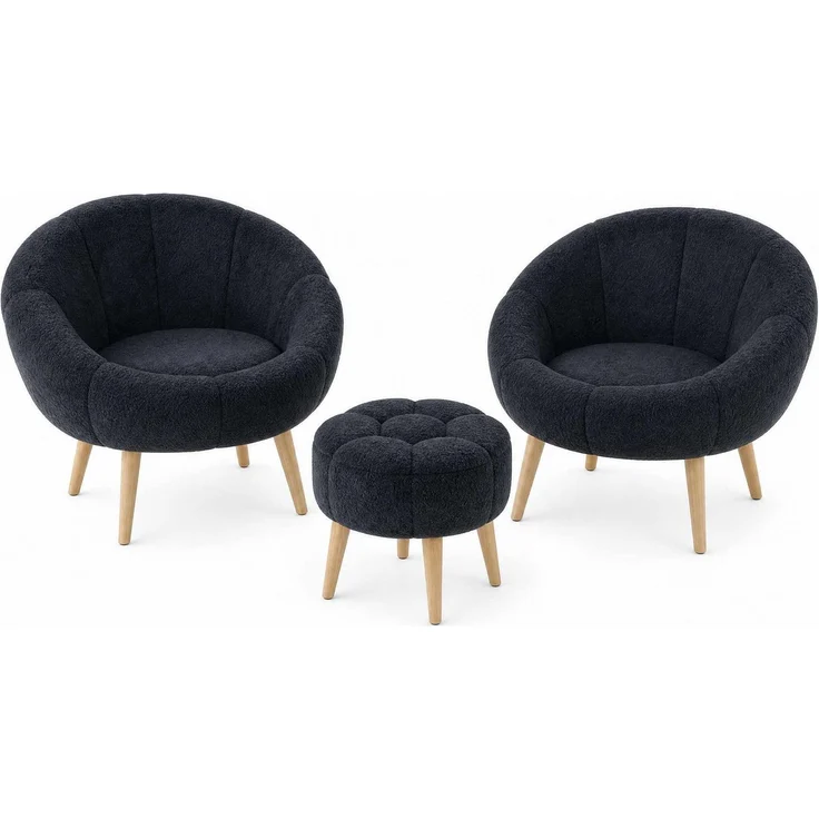 Hanah Home 'Lida Wellsoft - Anthracite' Ohrensessel- und Hocker-Set (3-teilig), Anthrazit, 75 x 100 x 42 cm – Bild 3