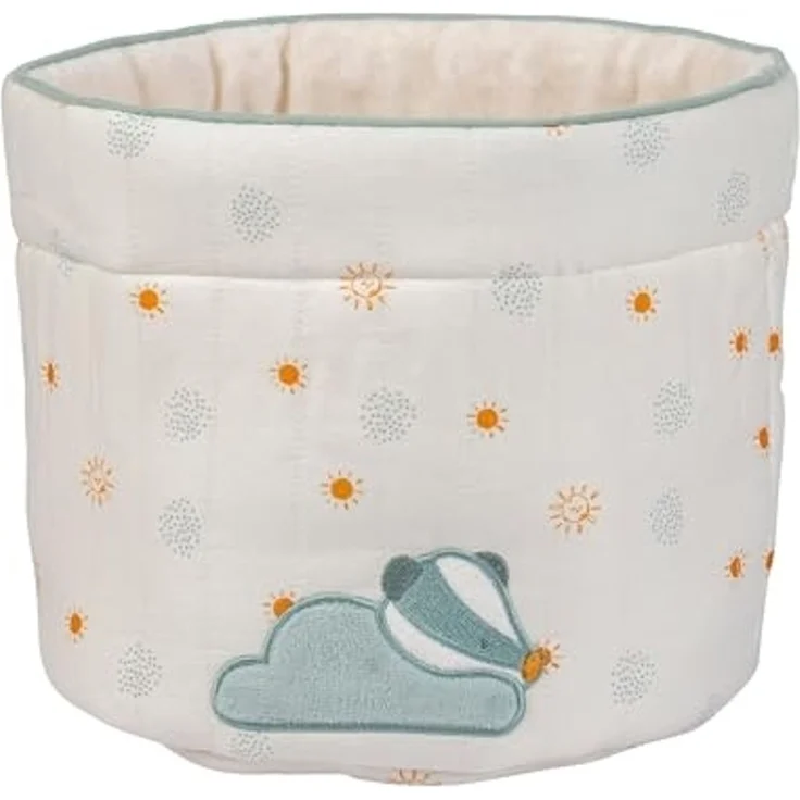 Nattou Aufbewahrungs-Körbe aus Baumwolle und Polyester, Dachs Felix, 2er Set, Ø 20 cm und Ø 15 cm, Felix und Leo, Hellblau – Bild 2