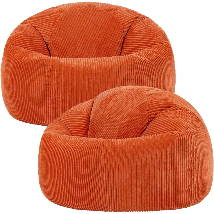 Icon Kingston Sitzsack Cord, Orange, 2er Pack, Sitzsack Erwachsene mit Füllung, Bean Bag, Cord Sessel, Lounge Sessel, Lounge Stuhl, Schlafzimmer, Wohnzimmer, Wohnzimmer Möbel