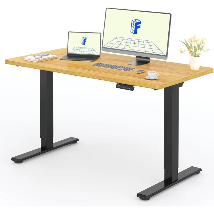 Flexispot E1 Elektrisch Höhenverstellbarer Schreibtisch mit Tischplatte 2-Fach-Teleskop, mit Memory-Steuerung (140x70 cm, K-Ahorn+schwarz Gestell)