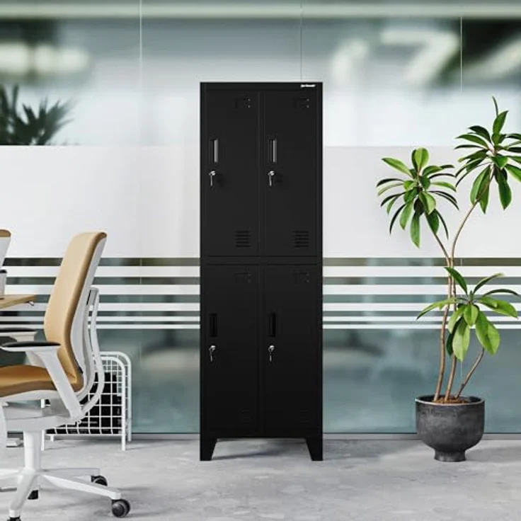 Jan Nowak Spind Metall Schliessfachschrank 4 Fächer Metallschrank abschliessbar 172 x 56 x 45 cm Sozialschrank mit Belueftung Kleiderstange Personalspind – Bild 2