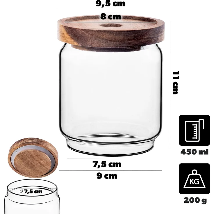 KADAX Vorratsglas 450ml mit Holzdeckel, Glasbehälter zur Aufbewahrung von Lebensmitteln, Vorratsgläser mit Deckel, Vorratsbehälter aus Glas, Vorratsdosen – Bild 3