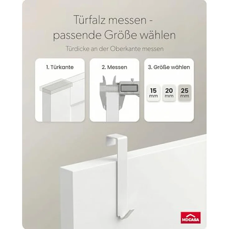MDCASA Türhaken Türhaken bis 2 cm Türfalz, Zimmertüren, Innentüren mit Falz, (Set, 4 Stück), speziell für die Tür Außenseite – Bild 5