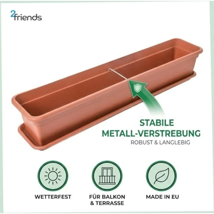 Centi Balkonkasten Blumenkasten Balkon, Balkonkasten, Blumenkasten Fensterbank außen (Set, 4 St, 80 cm, Terracotta, Made in EU), Blumenkasten Untersetzer, Balkonkästen aus Kunststoff – Bild 7