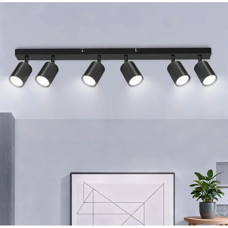 Ketom LED Deckenstrahler Schwarz, GU10 Küchenlampe Deckenleuchte Srahler, Deckenlampe 6 Flammig Schwenkbar, Modern Deckenspot Lampe für Küche, Wohnzimmer, Ohne Leuchtmittel
