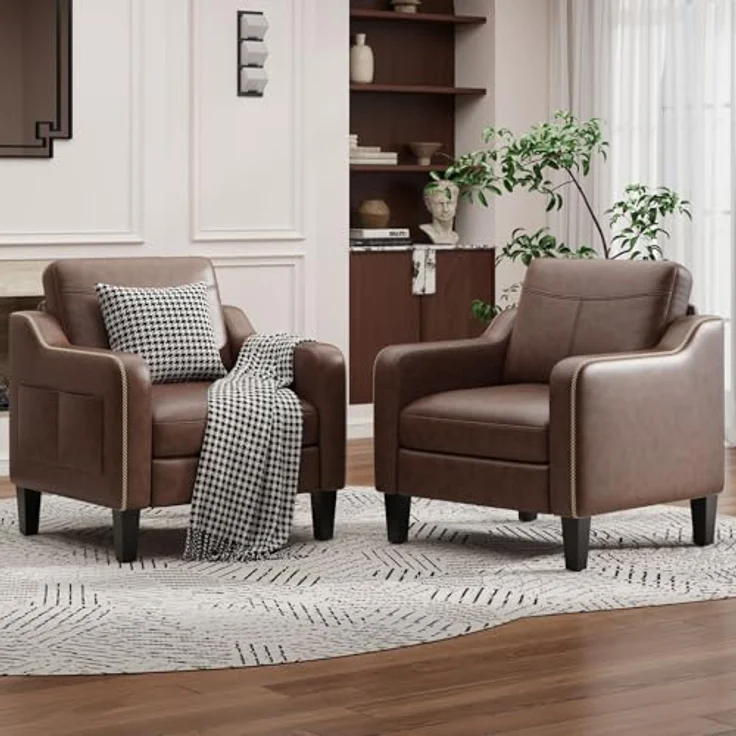 MALOL Sessel Wohnzimmer 2er Set, Ohrensessel Wohnzimmer, Polstersessel Fernsehsessel mit Armlehnen Einzelsofa, Fernsehsessel Relaxsessel，Lesesessel für Wohnzimmer Büro Schlafzimmer, Schokoladenbraun – Bild 1