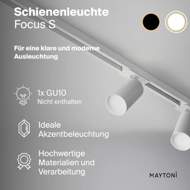Maytoni FOCUS S Deckenleuchte, GU10 Aluminiumstrahler für einphasige Schienensysteme – Ø5 cm, Weiß, ideal für Küche, Flur, Wohnzimmer oder Esszimmer – Bild 2