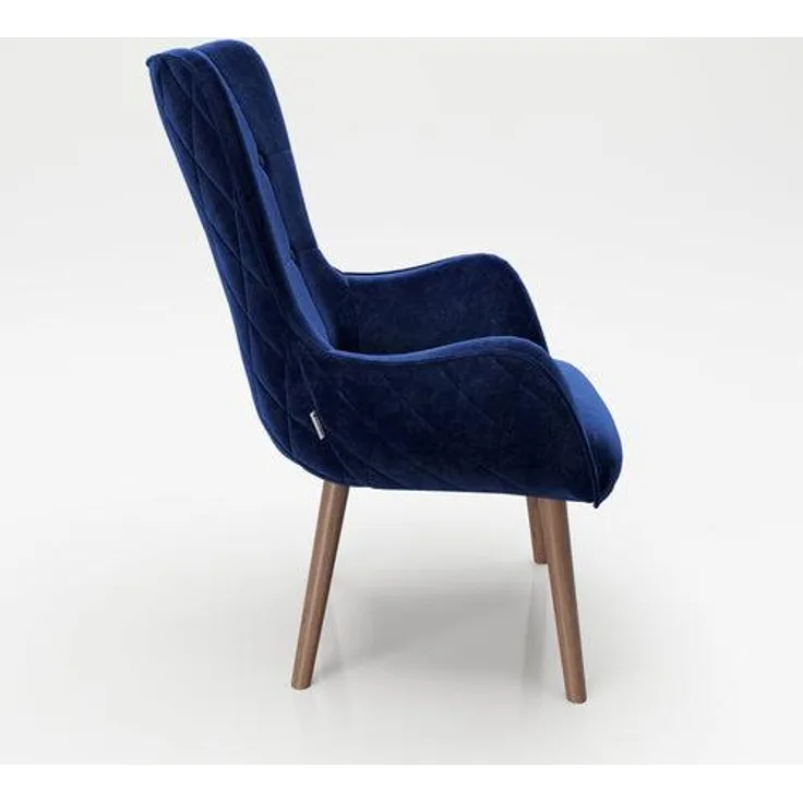 PLAYBOY - Sessel BRIDGET" gepolsterter Lehnensessel, Samtstoff in Blau mit Massivholzfüssen, Retro-Design"