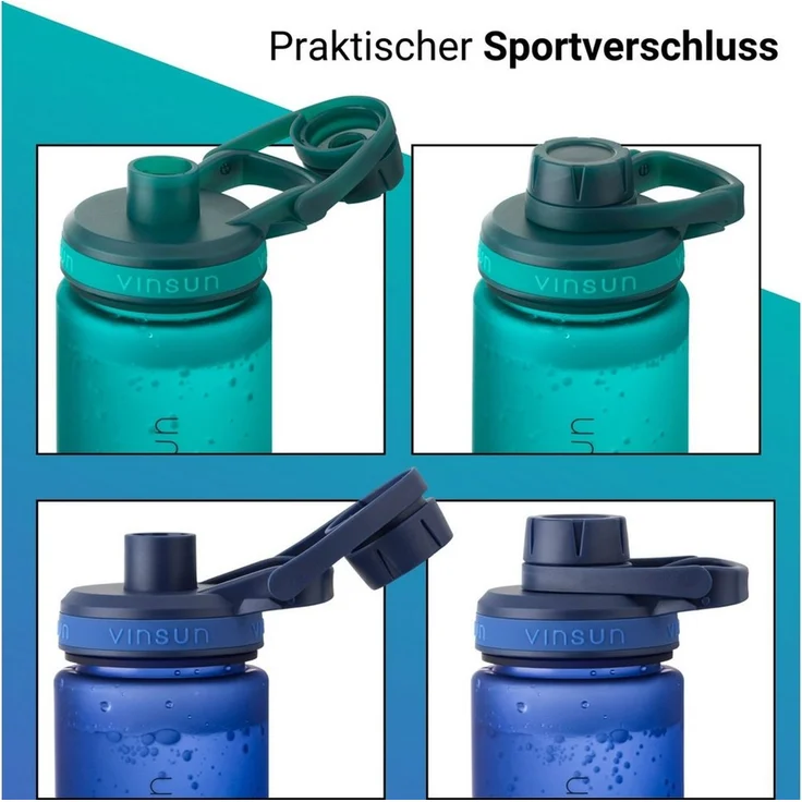 Vinsun Trinkflasche Sportflasche 750ml - Wasserflasche BPA frei & Kohlensäure geeignet, Auslaufsicher, bruchsicher, wiederverwendbar, leicht, Tritan Flasche – Bild 2
