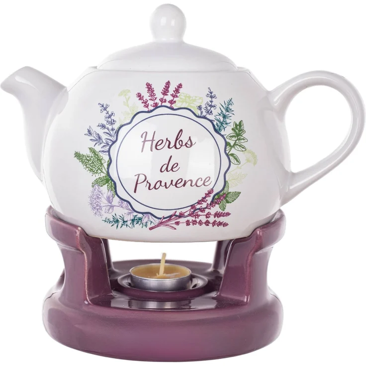 KADAX Teekanne 1L mit Stövchen Set, Kaffeekanne aus Porzellan mit Deckel, Griff und Teestövchen, Kanne mit Teelicht Wärmer für Tee, Teeservice (Violett/Weiß) – Bild 6