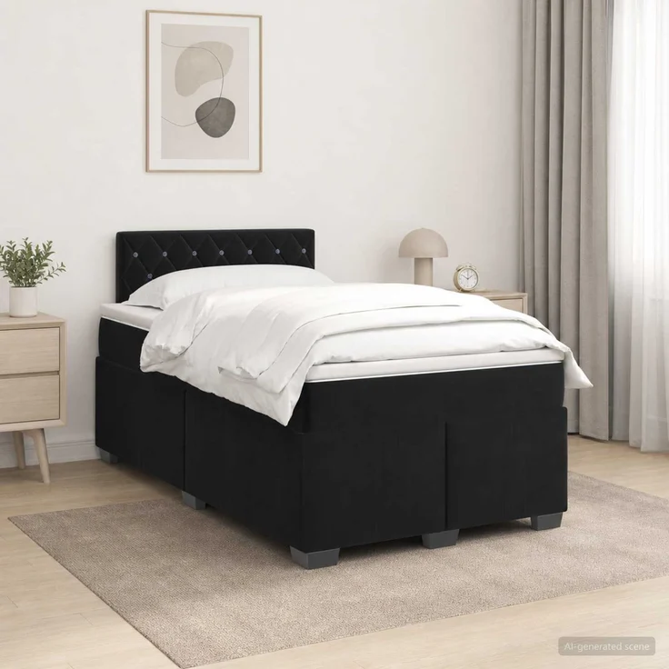 vidaXL Boxspringbett mit Matratze Schwarz 120 x 190 cm Samt 3450670 – Bild 1