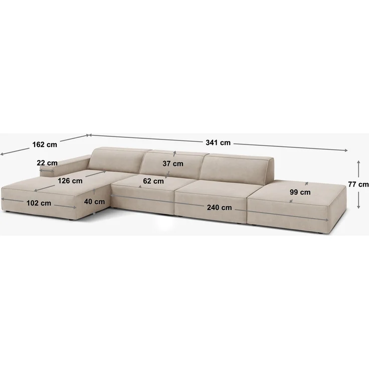 Micadoni Ecksofa Jodie 5-Sitzer Strukturierter Stoff Liberty Dunkel Petrol Rechts – Bild 2