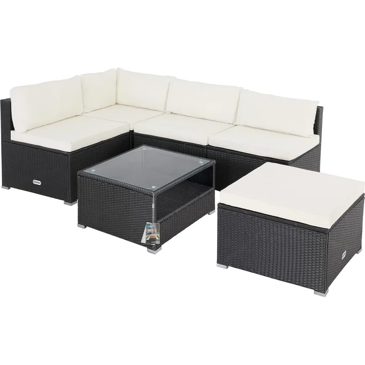 Casaria 'Melbourne' Lounge Set mit Auflagen und Rückenkissen, Polyrattan, Schwarz / Creme