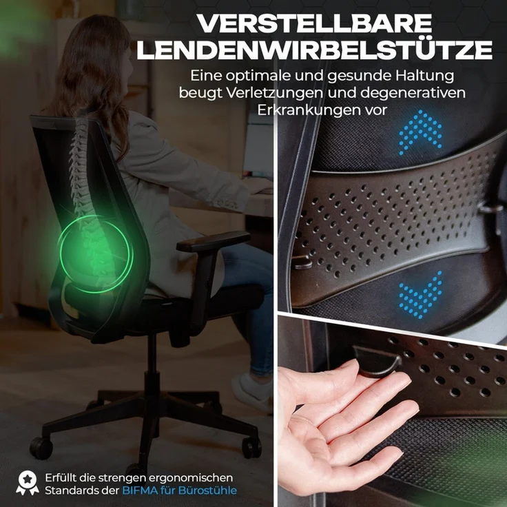 VALKENSTOL M2 Armstütze - Bürostuhl Ergonomisch Testsieger - 5 Jahre Garantie - Schreibtischstuhl ohne Kopfstütze - Computerstuhl – Bild 4