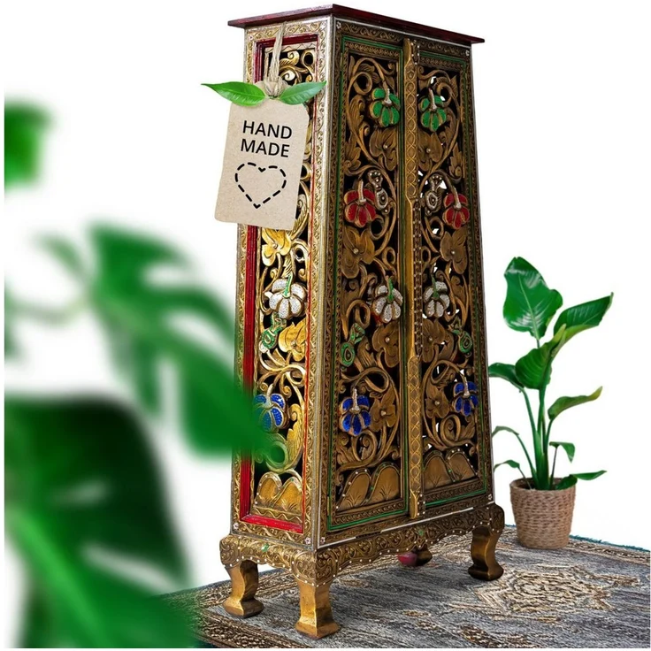 livasia Kommode livasia Glasmosaikschrank mit Blumen, Kommode 65x28x130cm – Bild 5