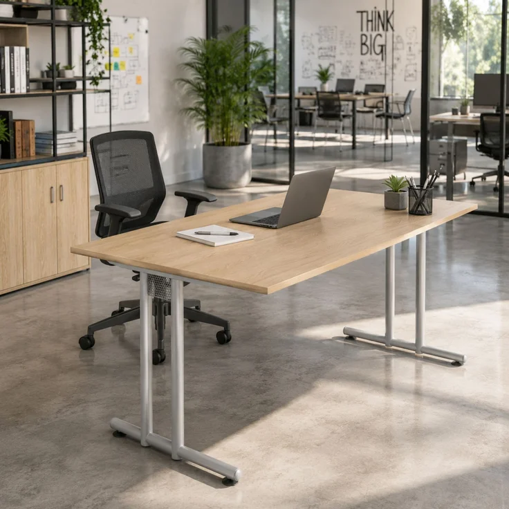 bümö Schreibtisch N-Serie 140x80 cm, Tischplatte aus Holz in graphit, Gestell aus Metall in Silber - PC Tisch, Computertisch für's Büro, Office Bürotisch, NS-14-G-S – Bild 10