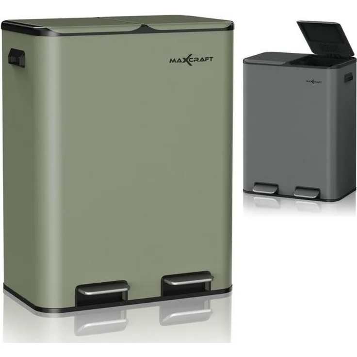 MAXCRAFT Küchen-Mülleimer 60L – Treteimer mit Soft-Close & Doppelfach für Mülltrennung, Grün – Bild 4