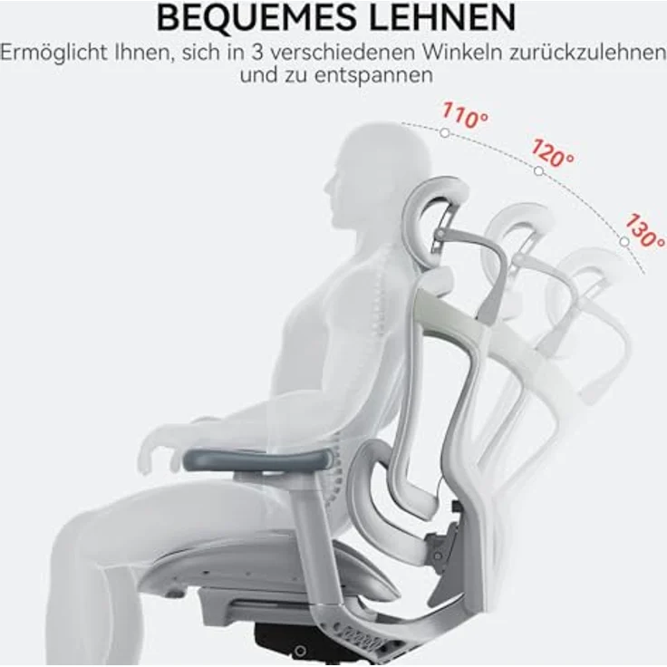 SIHOO Doro C300 Ergonomischer Bürostuhl mit ultraweichen 3D-Armlehnen, dynamischer Lordosenstütze für den Homeoffice-Stuhl, Verstellbarer Rückenlehne (Weiß) – Bild 10