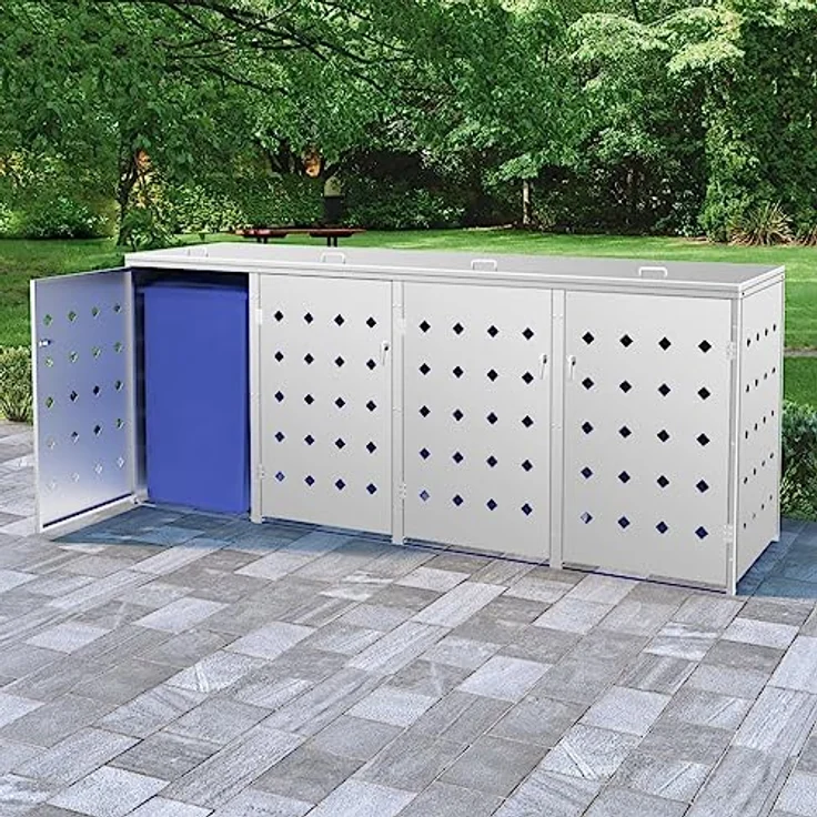 vidaXL Mülltonnenbox für 4 Tonnen 240 L Edelstahl 145382 – Bild 3