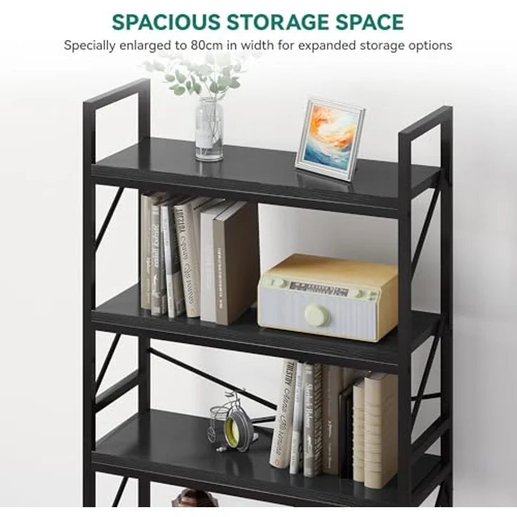 YITAHOME Bücherregal mit 5 Ebenen, Großes Standregal, Holzregal und Metallrahmen, Industrieregal, Bodenstehendes Lagerregal, für Wohnzimmer, Home Office, Schwarz Regal – Bild 5