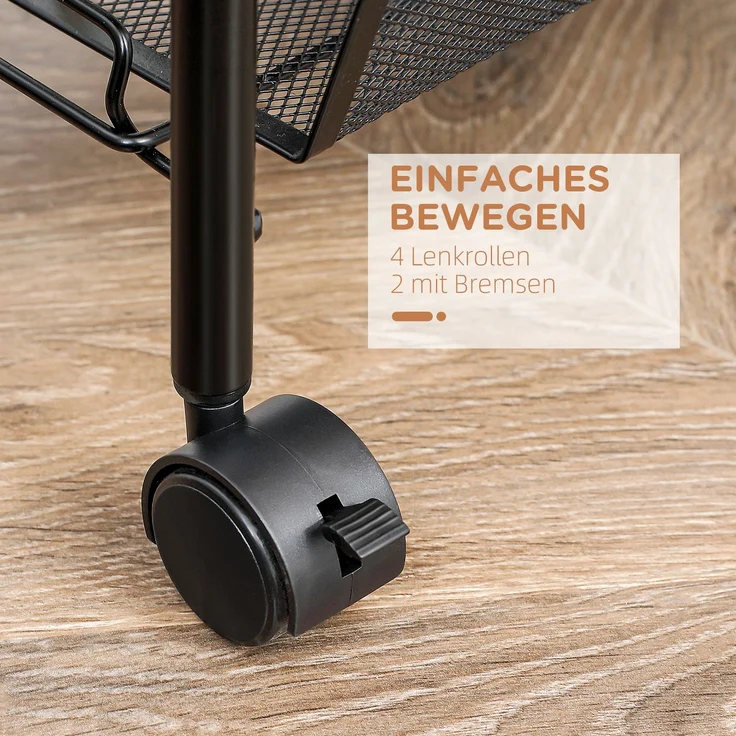 HOMCOM Servierwagen, Stahl, Schwarz, 45L x 26,5B x 84H cm – Bild 6