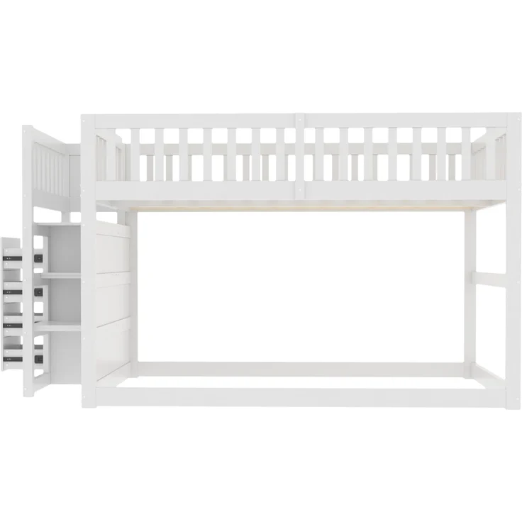 Merax Etagenbett Kinderbett Hochbett 140x200cm mit oberem Lattenrost und 4 Schubladen, Weiß – Bild 5