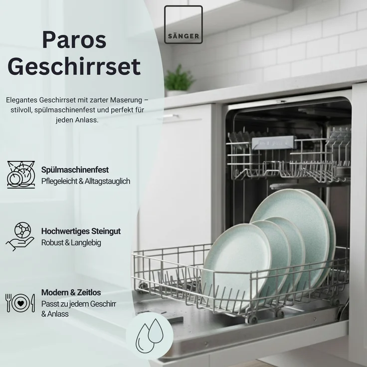 SÄNGER Steingut Geschirrset Paros, Tafelservice 12 teilig für 4 Personen – Bild 5
