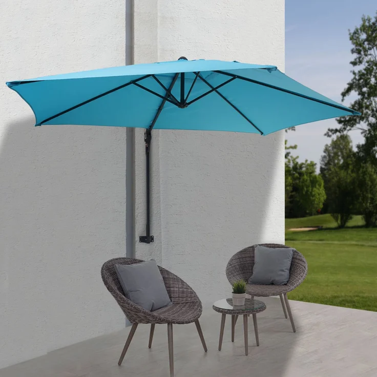 Wandschirm Casoria, Ampelschirm Balkonschirm Sonnenschirm, 3m neigbar, Polyester Alu/Stahl 9kg ~ türkis – Bild 1