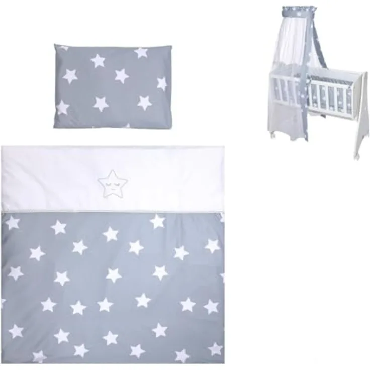 Lorelli Baby-Bettwäsche 7-teiliges Set First Dreams Decke Kissen Laken Himmel grau Sterne