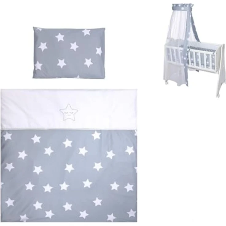 Lorelli Baby-Bettwäsche 7-teiliges Set First Dreams Decke Kissen Laken Himmel grau Sterne – Bild 1