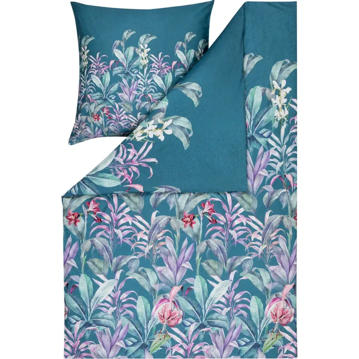 Estella Bettwäsche Maze 4766 050 Petrol Mako Satin 200 x 200 + 2x 80 x 80 cm