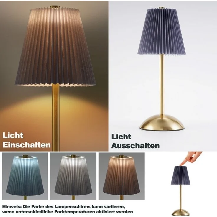 Nettlife LED Tischleuchte 2er Schwarz/Grün/Weiß/Orange/Graublau Stoff Retro Nachttischleuchte, 3 Lichtfarben Akku-Betrieb USB-ladbar, Schlafzimmer Wohnzimmer Arbeitszimmer Büros Eingangsbereiche – Bild 4