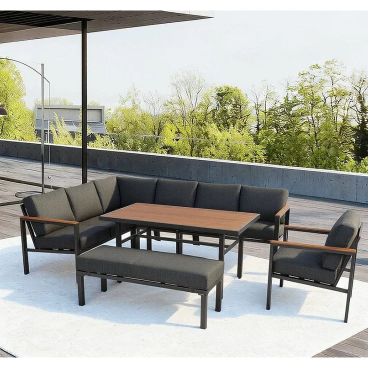 Gardissimo NORTON Alu Ecklounge Gartenmöbel Bambus Sitzgruppe grau – Bild 10