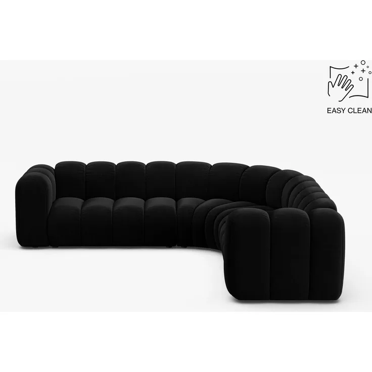 Micadoni symmetrisches Ecksofa Lupine 5-Sitzer mittelgroß Samt Venus Schwarz