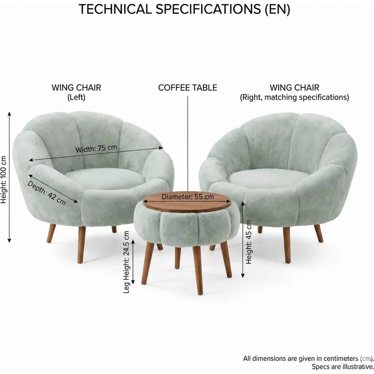 Hanah Home Elegantes Ohrensessel- und Couchtisch-Set (3-teilig), Grün, 100% melaminbeschichtet, superweicher Stoff | Perfekt für Moderne Wohnzimmer – Bild 4