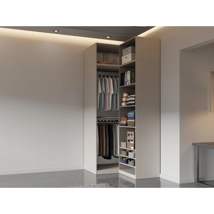 Marmex Möbel Tres Set-N/N hoher Schrank ohne Türen, Einbauschranksystem, Ankleidezimmer Möbel mit Regalen und Kleiderstangen, laminierte Spanplatte, graubeige cashmere 150x246x51 cm – Bild 8