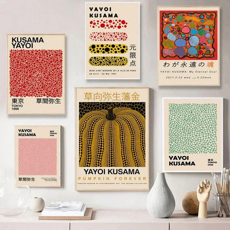 JUSTGOODMOOD Poster Japan Yayoi Kusama Kürbis Netzform Bilder Wohnzimmer Wandbilder Schlaf, B (1 St)