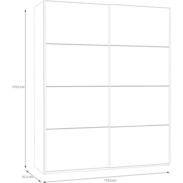 Forte Schach & MATT 2 weißer Kleiderschrank 170 180, moderner Schwebetürenschrank, 2-türig, Holzwerkstoff, Weiß Matt, 170,3 cm breit x 210,5 cm hoch x 61,2 cm tief – Bild 2