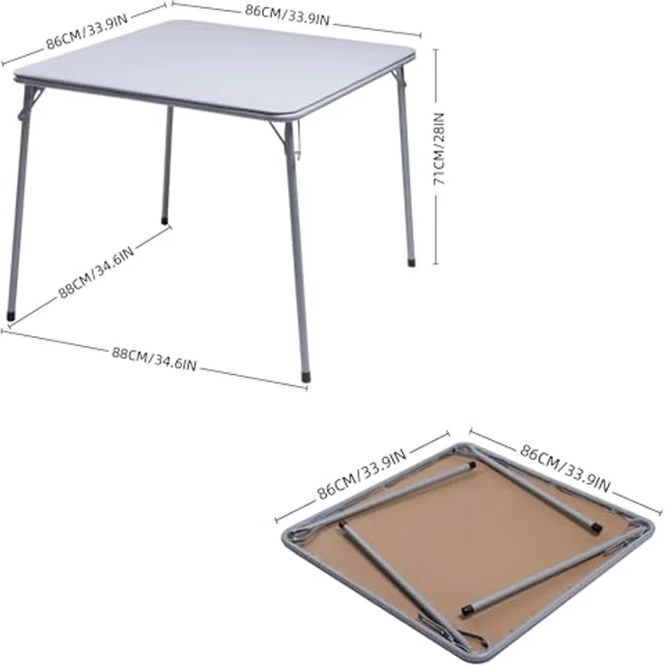 FurnitureR Klappbarer Quadratischer Tisch, 86 x 86 x 71 cm, Tragbarer Garten- und Campingtisch, GRAU, PVC-Oberfläche, (86 x 86 x 71 cm) – Bild 2