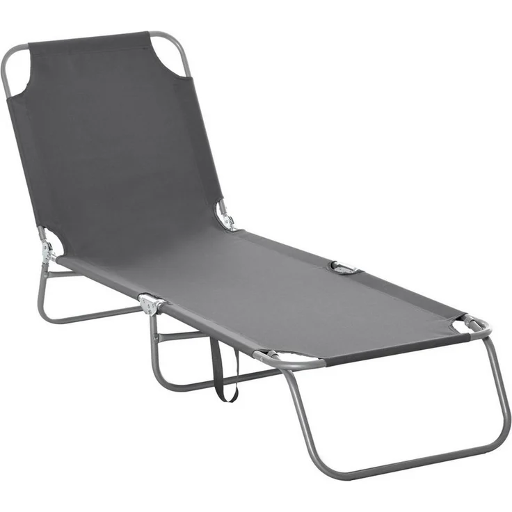 Outsunny Gartenliege Sonnenliege klappbarer Liegestuhl mit verstellbarer Rückenlehne, Campingliege, 1 St, Balkonliege, für Balkon, Terrasse, Oxford, Grau – Bild 2
