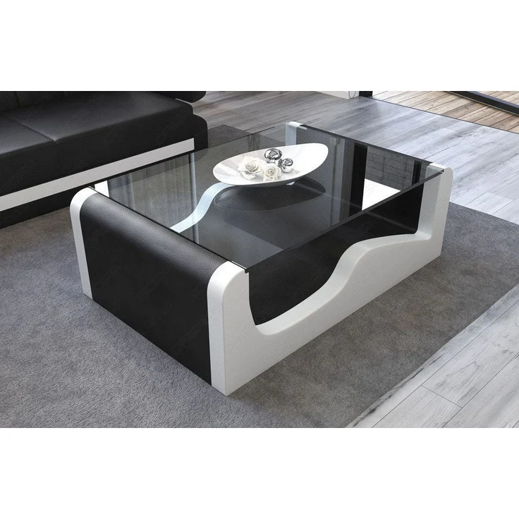 Sofa Dreams - Design Wohnzimmertisch Wave – Modern & Elegant - Ledermix - Schwarz-Weiß – Bild 4