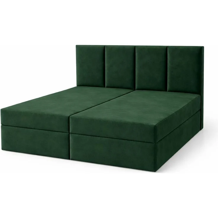 KRISAN MÖBEL Kontinentalbett DREAM1 Dunkelgrün, Premium-Komfort für Ihr Schlafzimmer mit 2 Bettkasten, Bonell-Federkern Matratze und Topper Grün, 200 x 200 cm – Bild 1