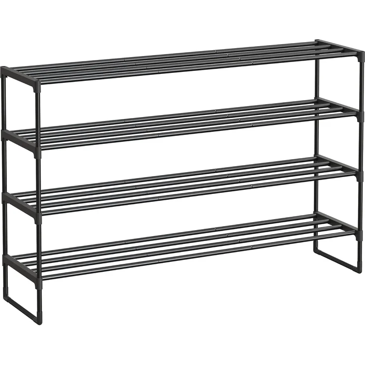 SONGMICS Schuhregal 4 Ebenen, Schuhständer Metall, Schuhaufbewahrung, Schuh-Organizer, aufrecht oder umgedreht, für 25-30 Paar Schuhe, stapelbar, Flur, 30 x 117 x 75 cm, schwarz LSA034B01 – Bild 1