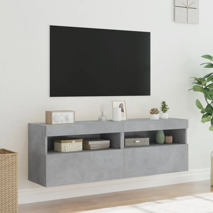 2 pcs TV-Wandschrank, TV Hängeboard mit LED-Leuchten. Betongrau 60x30x40 cm – Bild 5