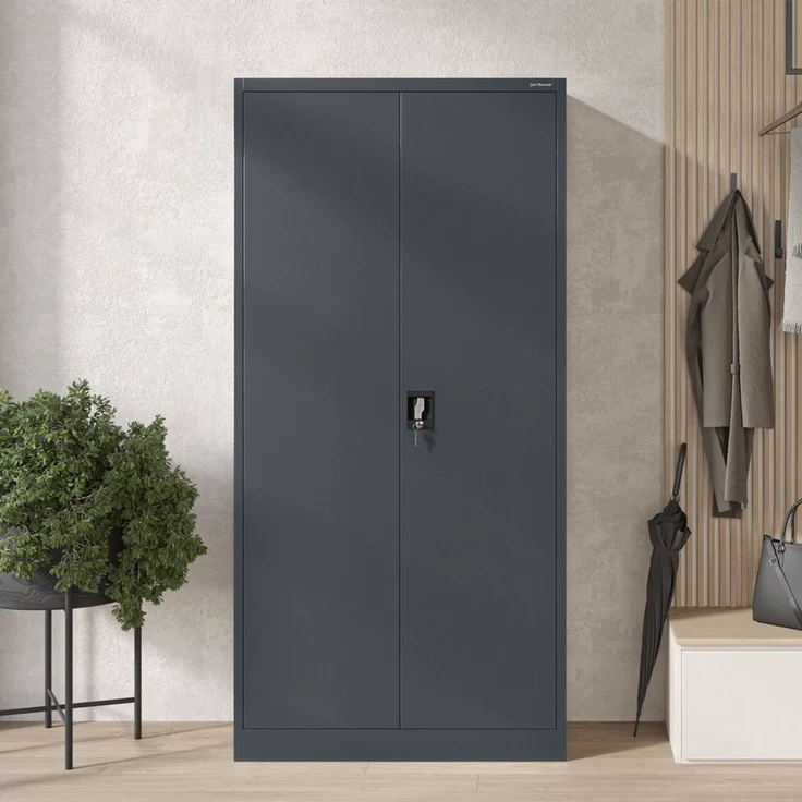 Domator Metallschrank 185 x 90 x 45 cm | Aktenschrank Abschließbar mit Kleiderstange, Pulverbeschichtung | Aufbewahrungsschrank Umkleideschrank Spind Kleiderstange | Anthrazit – Bild 3